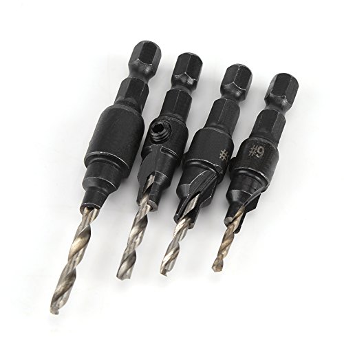 4 Pieces Hex Shank HSS Drill Bits Set Screw Reaming Drill #6#10#13#16 Countersink Drill Bit for Woodworking Tool