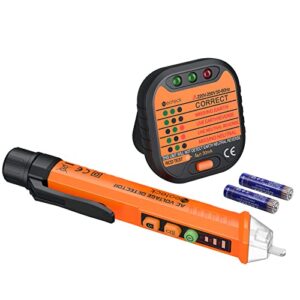 neoteck electrical socket voltage tester pen kit included non-contact 12-1000v ac voltage detector pen and receptacle tester with ac voltage detector led and sound alarm