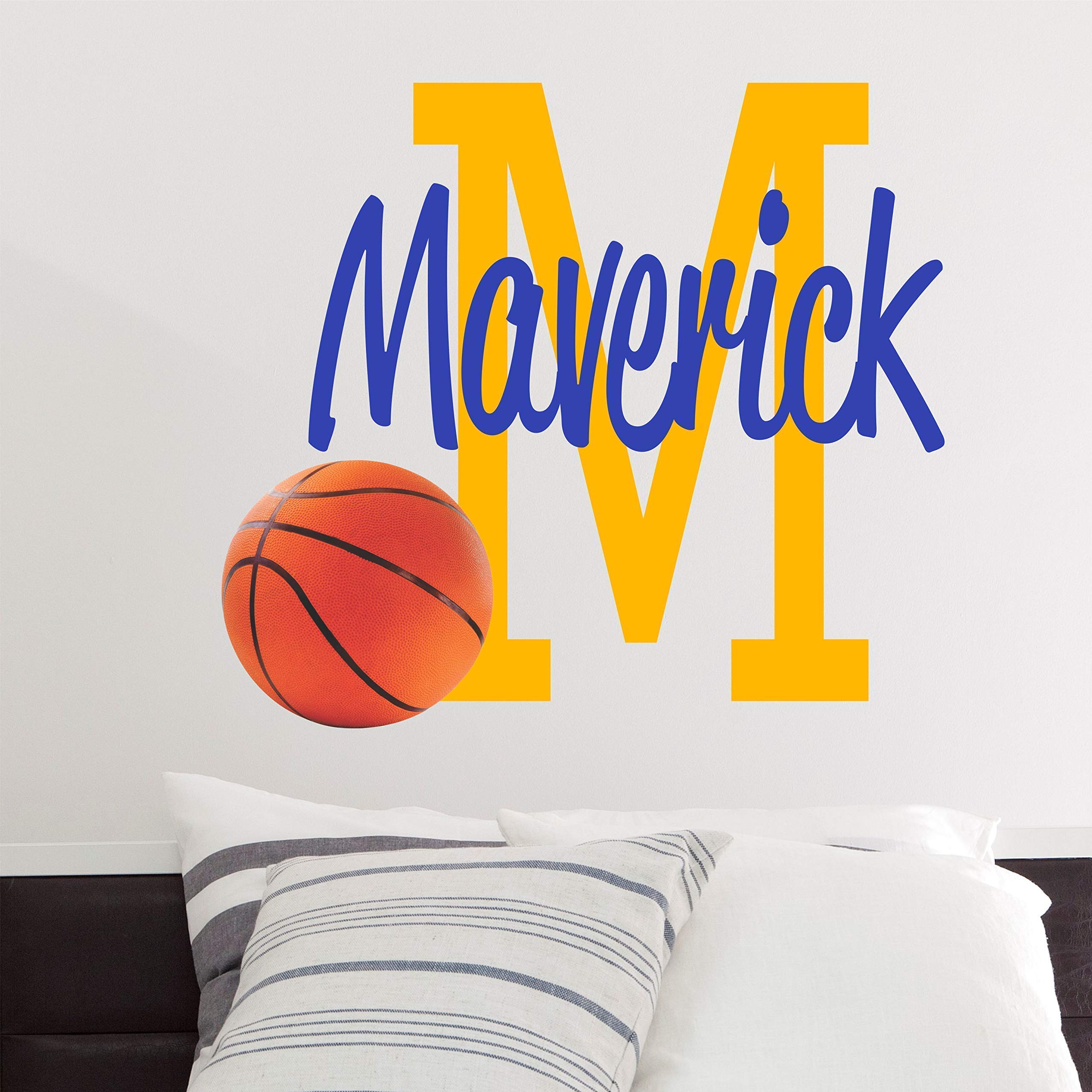 Custom Name Basketball Personalized Wall Decal - Boys Girls Personalized Name Basketball Sports Wall Sticker - Custom Name Sign - Custom Name Stencil Monogram - Wall Decor