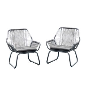christopher knight home lydia outdoor wicker club chair (set of 2), gray/white/gray