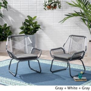 Christopher Knight Home Lydia Outdoor Wicker Club Chair (Set of 2), Gray/White/Gray