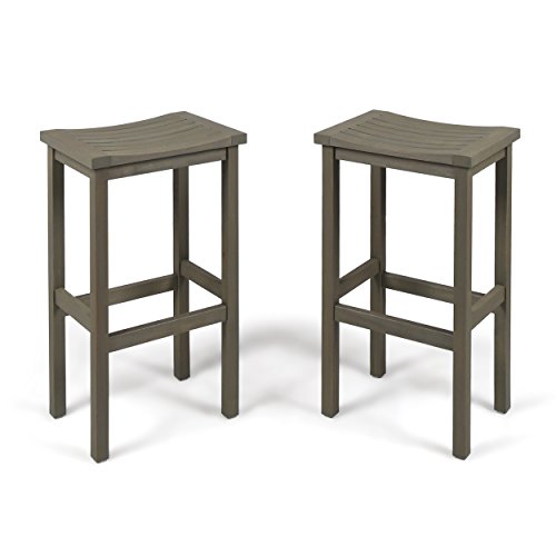 Christopher Knight Home Caribbean Outdoor 30" Acacia Wood Barstools, 2-Pcs Set, Grey Finish