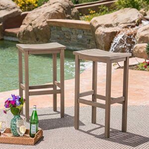 Christopher Knight Home Caribbean Outdoor 30" Acacia Wood Barstools, 2-Pcs Set, Grey Finish