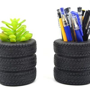 MONMOB Tire Shaped Planter Pencil Holder Pen Holder for Desk Home Office Accessories Organizer Succulent Cactus Planter Pot (Pack of 2)