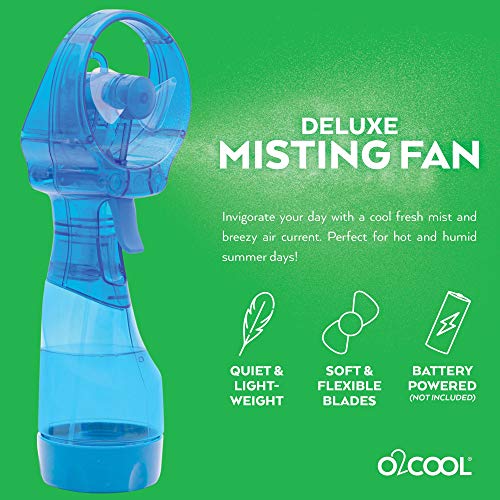 O2COOL Deluxe Handheld Battery Powered Water Misting Fan (Light Blue) 2 Pack