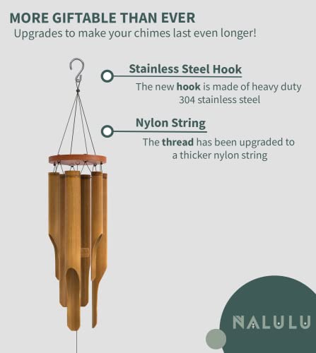 Nalulu Classic Bamboo Wind Chimes - Outdoor Wood Wooden Windchimes, Small Medium Large, Handcrafted with Calming Deep Tones, Ideal Home Decor or Gift for Any Occasion (Small)