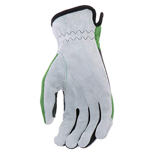 John Deere Men's Split Cowhide Leather Palm Gloves, Cut Resistant, Keystone Thumb, Flexible Fit, Green/Black, 2X-Large (JD00035-2XL)