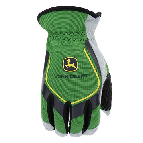 John Deere Men's Split Cowhide Leather Palm Gloves, Cut Resistant, Keystone Thumb, Flexible Fit, Green/Black, 2X-Large (JD00035-2XL)