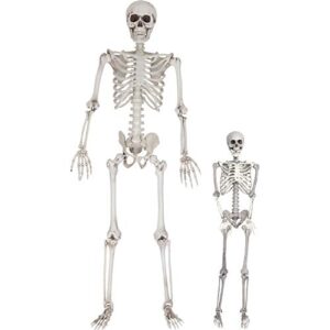 life size skeleton halloween decoration value 2 pack -adult (5' 2") & child (2') weather resistant for indoor/outdoor - upgrade your fall graveyard haunted house party props, school classroom decor