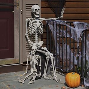 Life Size Skeleton Halloween Decoration Value 2 Pack -Adult (5' 2") & Child (2') Weather Resistant for Indoor/Outdoor - Upgrade Your Fall Graveyard Haunted House Party Props, School Classroom Decor