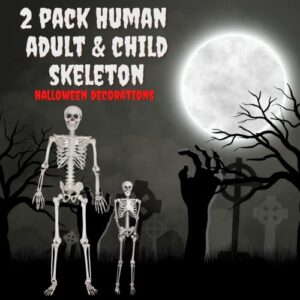 Life Size Skeleton Halloween Decoration Value 2 Pack -Adult (5' 2") & Child (2') Weather Resistant for Indoor/Outdoor - Upgrade Your Fall Graveyard Haunted House Party Props, School Classroom Decor