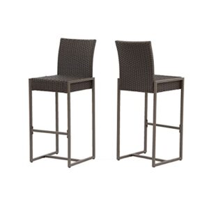 christopher knight home kelly outdoor wicker 30 inch barstool (set of 2), dark brown