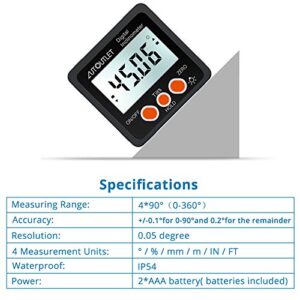 AUTOUTLET Digital Angle Finder Gauge Magnetic Angle Level Finder Digital Protractor Inclinometer Miter Angle Cube Level Box for Woodworking,Table Saw with Backlight 0-360° Rotation