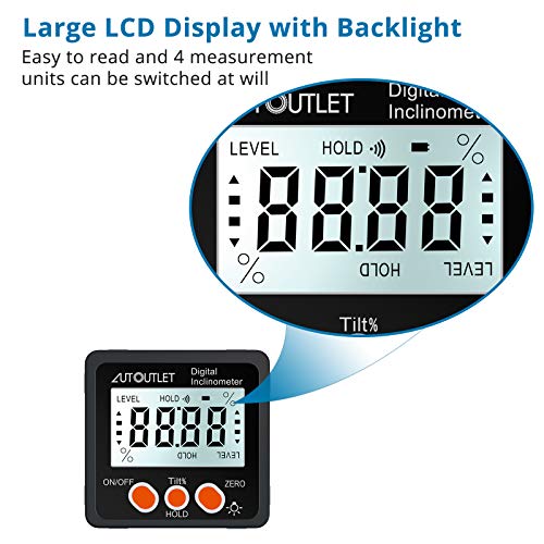 AUTOUTLET Digital Angle Finder Gauge Magnetic Angle Level Finder Digital Protractor Inclinometer Miter Angle Cube Level Box for Woodworking,Table Saw with Backlight 0-360° Rotation