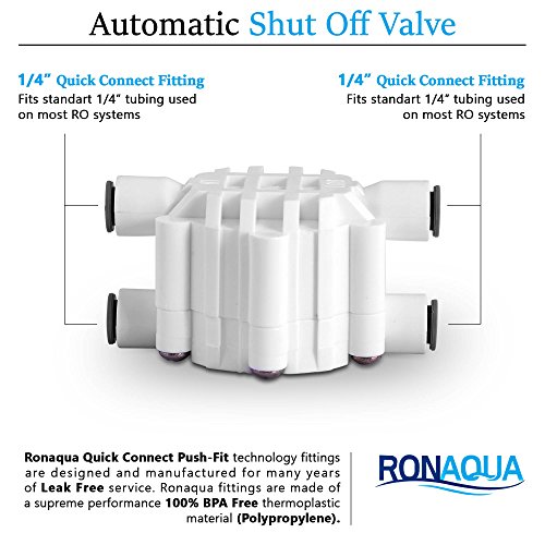 Automatic Shut off Valve Quick Connect 1/4" Inch Fittings for Water Filters/Reverse Osmosis RO Systems by Ronaqua