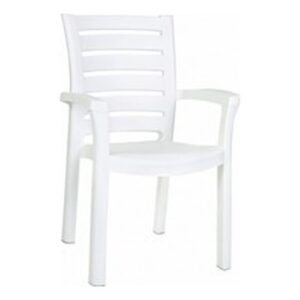 Atlin Designs Resin Patio Outdoor Dining Arm Chair in White, Commercial Grade (Set of 2)