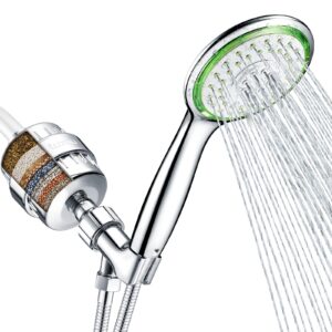 filtered shower head combo, includes 20 stage shower filter head, high pressure handheld spray showerhead, hose, shower arm mount holder, for hard well water chlorine, chrome (s10)