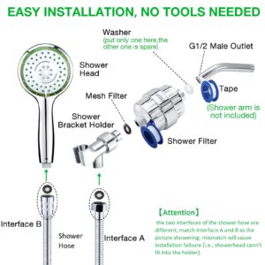 Filtered Shower Head Combo, Includes 20 Stage Shower Filter Head, High Pressure Handheld Spray Showerhead, Hose, Shower Arm Mount Holder, for Hard Well Water Chlorine, Chrome (S10)