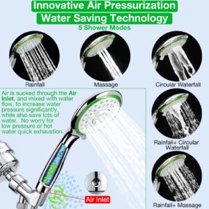 Filtered Shower Head Combo, Includes 20 Stage Shower Filter Head, High Pressure Handheld Spray Showerhead, Hose, Shower Arm Mount Holder, for Hard Well Water Chlorine, Chrome (S10)