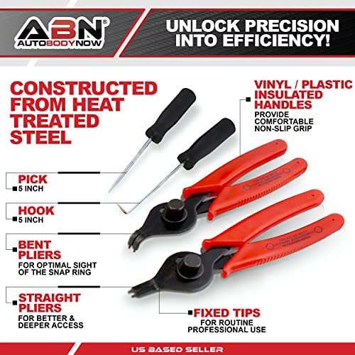 ABN Snap Ring Pliers Set, 11-Piece – .038in - .09in (1-2.3mm) Straight & Bent Retaining Ring Pliers w/Hook & Pick