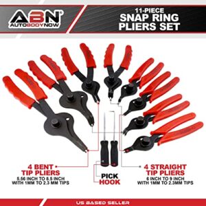 ABN Snap Ring Pliers Set, 11-Piece – .038in - .09in (1-2.3mm) Straight & Bent Retaining Ring Pliers w/Hook & Pick