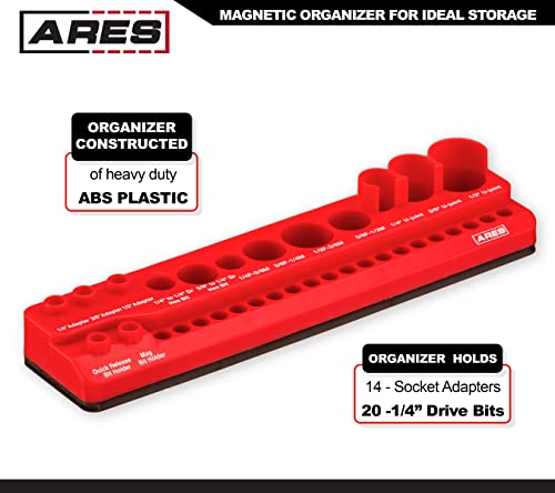 ARES 70751-34-Piece Socket Accessory Set - Includes Adapters, Universal Joints, Bit Holders, and Bits - Magnetic Organizer for Ideal Accessory Storage