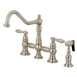 kingston brass ks3278albs restoration bridge kitchen faucet, 9-7/16 inch in spout reach, brushed nickel