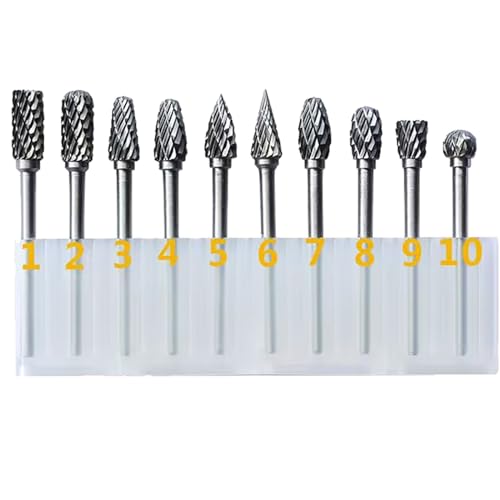 Luo ke 10 pcs Aluminum Cutting Burs - 1/8'' Shank Double Slot Tungsten Carbide Burrs Drill Bit Set for Dremel Rotary Tools