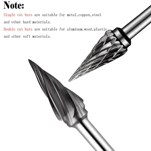 Luo ke 10 pcs Aluminum Cutting Burs - 1/8'' Shank Double Slot Tungsten Carbide Burrs Drill Bit Set for Dremel Rotary Tools