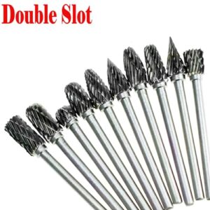 Luo ke 10 pcs Aluminum Cutting Burs - 1/8'' Shank Double Slot Tungsten Carbide Burrs Drill Bit Set for Dremel Rotary Tools