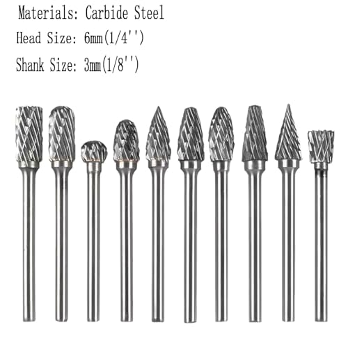 Luo ke 10 pcs Aluminum Cutting Burs - 1/8'' Shank Double Slot Tungsten Carbide Burrs Drill Bit Set for Dremel Rotary Tools