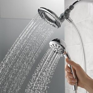 Delta Faucet 4-Setting In2ition 2-in-1 Dual Shower Head with Handheld, Chrome Round Shower Head with Hose, Detachable Shower Head, Hand Held Shower Head, Chrome 75486C