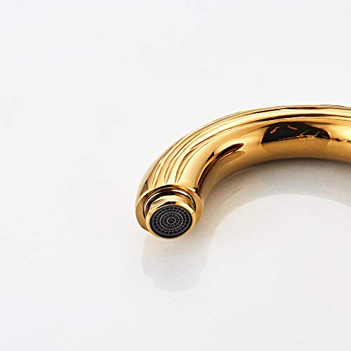 YUELIFE Bathroom Sink Faucet 3 Hole Deck Mounted Widespread Brass Bathroom Faucet Crystal Handle Mixer Tap,Gold(Ti-PVD)