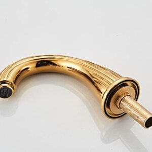 YUELIFE Bathroom Sink Faucet 3 Hole Deck Mounted Widespread Brass Bathroom Faucet Crystal Handle Mixer Tap,Gold(Ti-PVD)