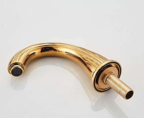 YUELIFE Bathroom Sink Faucet 3 Hole Deck Mounted Widespread Brass Bathroom Faucet Crystal Handle Mixer Tap,Gold(Ti-PVD)