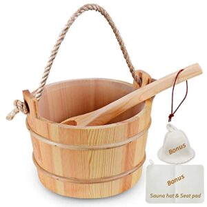 bestnewie sauna bucket with ladle handmade wooden sauna bucket sauna spa accessory - 5 liter (1.3 gallon) sauna bucket with felt sauna hat and sauna seat pad