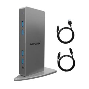 wavlink usb3.0 dual 4k laptop docking station, usb c to single 5k@60hz or dual 4k@60hz video outputs dual monitor for windows (2xdisplayport, 2xhdmi, 6 usb 3.0 port, lan, audio)