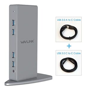 WAVLINK USB3.0 Dual 4K Laptop Docking Station, USB C to Single 5K@60Hz or Dual 4K@60Hz Video Outputs Dual Monitor for Windows (2xDisplayport, 2xHDMI, 6 USB 3.0 Port, LAN, Audio)