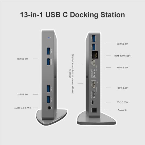 WAVLINK USB3.0 Dual 4K Laptop Docking Station, USB C to Single 5K@60Hz or Dual 4K@60Hz Video Outputs Dual Monitor for Windows (2xDisplayport, 2xHDMI, 6 USB 3.0 Port, LAN, Audio)