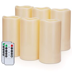 amagic 3" x 6" outdoor waterproof flameless candles - battery operated led pillar candles with remote control and timers, ivory, plastic, set of 6