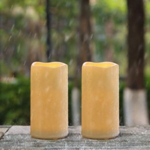 Amagic 3" x 6" Outdoor Waterproof Flameless Candles - Battery Operated LED Pillar Candles with Remote Control and Timers, Ivory, Plastic, Set of 6