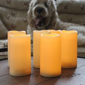 Amagic 3" x 6" Outdoor Waterproof Flameless Candles - Battery Operated LED Pillar Candles with Remote Control and Timers, Ivory, Plastic, Set of 6