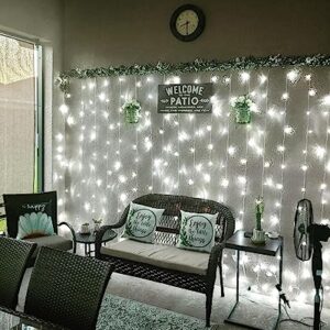 Lighting EVER Dual Color Curtain Lights Warm & White, 10 ft x 10 ft 300 LED Backdrop Lights with Remote/Timer/Dimmer/9 Modes, Indoor Outdoor Hanging Fairy Lights for Bedroom, Wedding Party, Patio