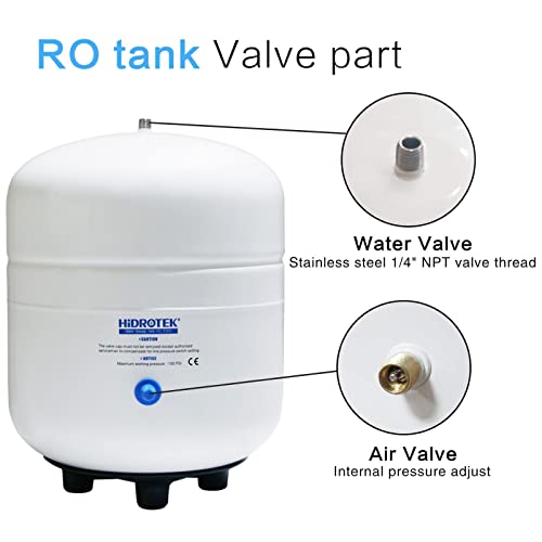 HIDROTEK 2.8 Gallon RO Water Storage Tank for Reverse Osmosis Water Filtration Systems -NSF Certificated-1/4"