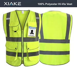 XIAKE 9 Pockets Class 2 High Visibility Reflective Safety Vest Men Women Work Construction Vest Zipper Front Meets ANSI Standards(Yellow,Large)