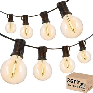 svater led outdoor string lights 36ft, patio lights with 20 glass edison bulbs, dimmable ip45 waterproof outdoor hanging globe lights 2700k warm white(2 pack x 18ft)
