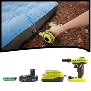 Ryobi P738T High Volume Air Inflator Bundle; 18-Volt ONE+ Lithium-Ion Cordless Power Inflator with (1) 1.5 Ah Battery and (1) 18-Volt Charger and Buho Flashlight