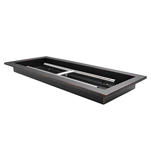 Skyflame 30" x 10" Rectangular Dual Burner Pan Drop-in Fire Pit Pan with H-Burner for DIY Fire Pit and Outdoor Fireplace - Made of Steel, Black