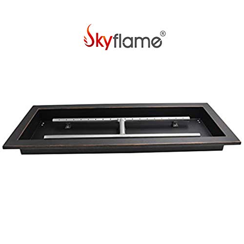 Skyflame 30" x 10" Rectangular Dual Burner Pan Drop-in Fire Pit Pan with H-Burner for DIY Fire Pit and Outdoor Fireplace - Made of Steel, Black