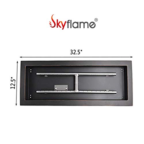 Skyflame 30" x 10" Rectangular Dual Burner Pan Drop-in Fire Pit Pan with H-Burner for DIY Fire Pit and Outdoor Fireplace - Made of Steel, Black